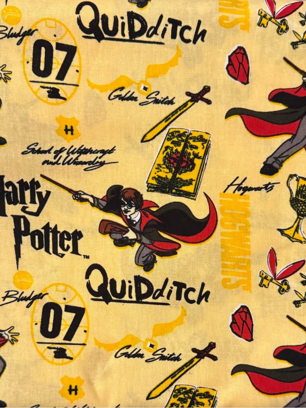 Fabric Warner Bros. Harry Potter Quidditch Yellow Cotton Print 3 Yds x 44”/45” W